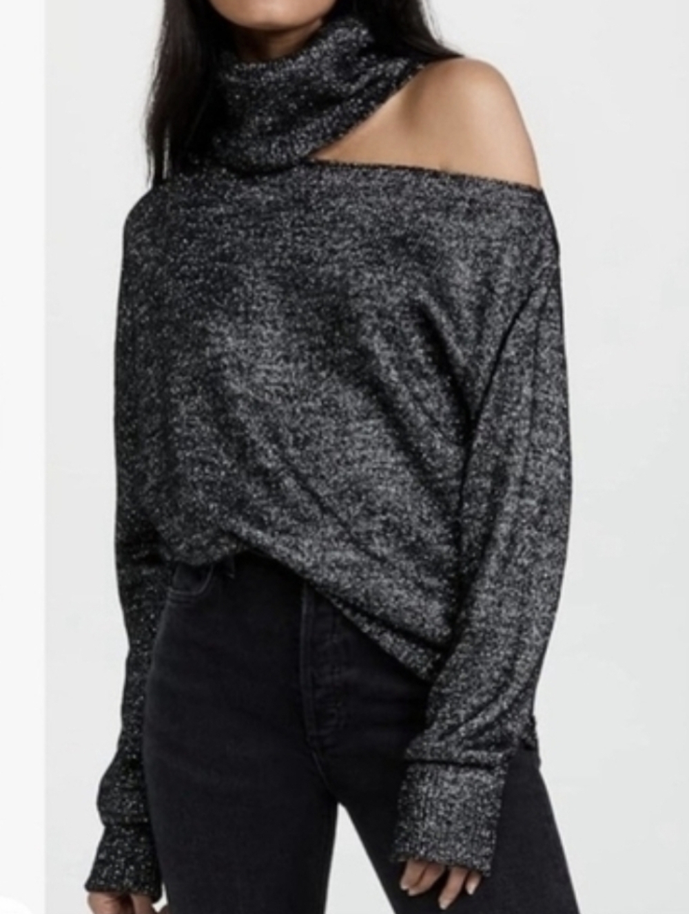 NWT PAIGE METALLIC  Black-SILVER Turtleneck Sweater...SIZE:S